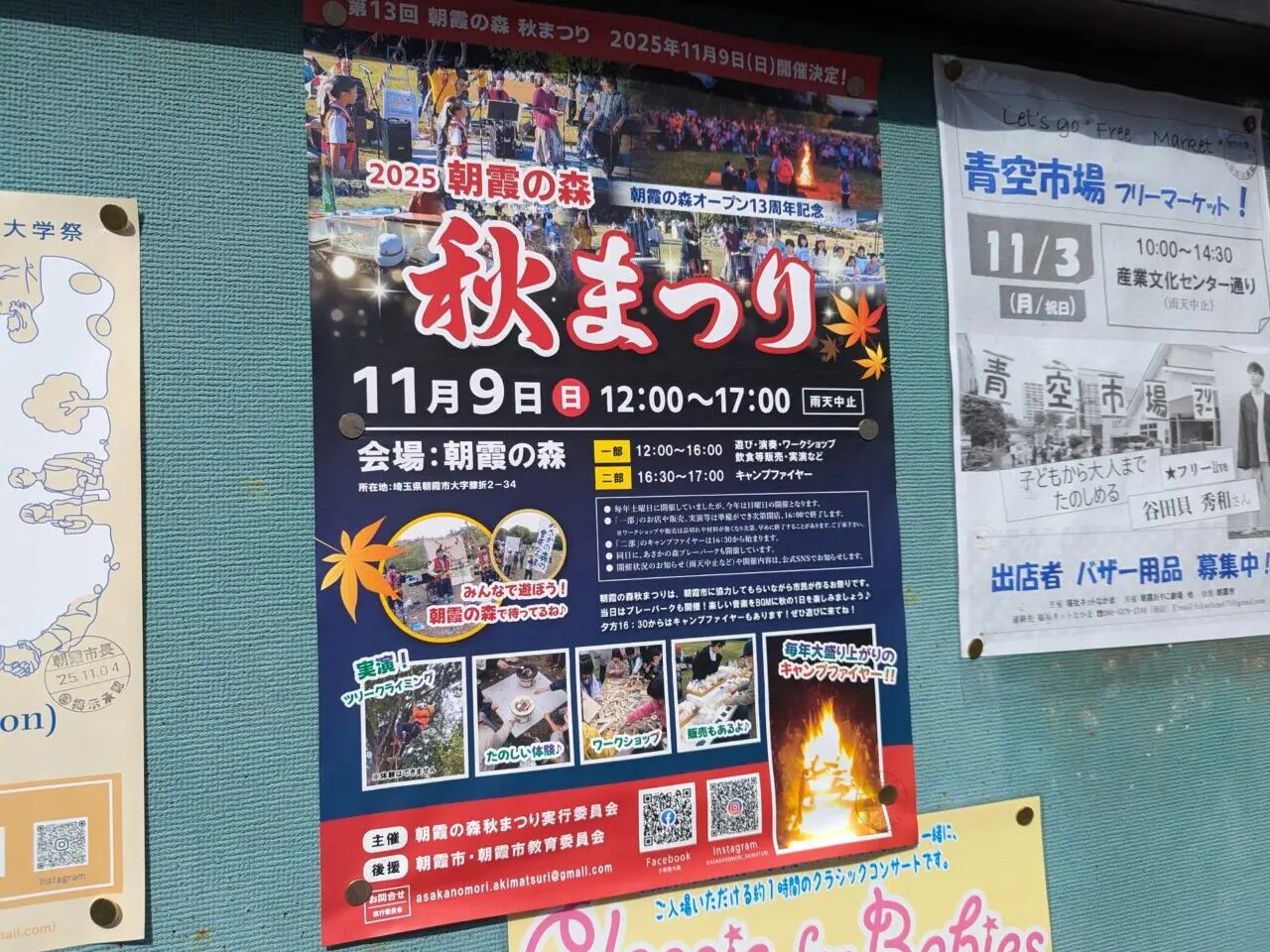 朝霞市膝折にある朝霞の森で行われる秋祭りの告知