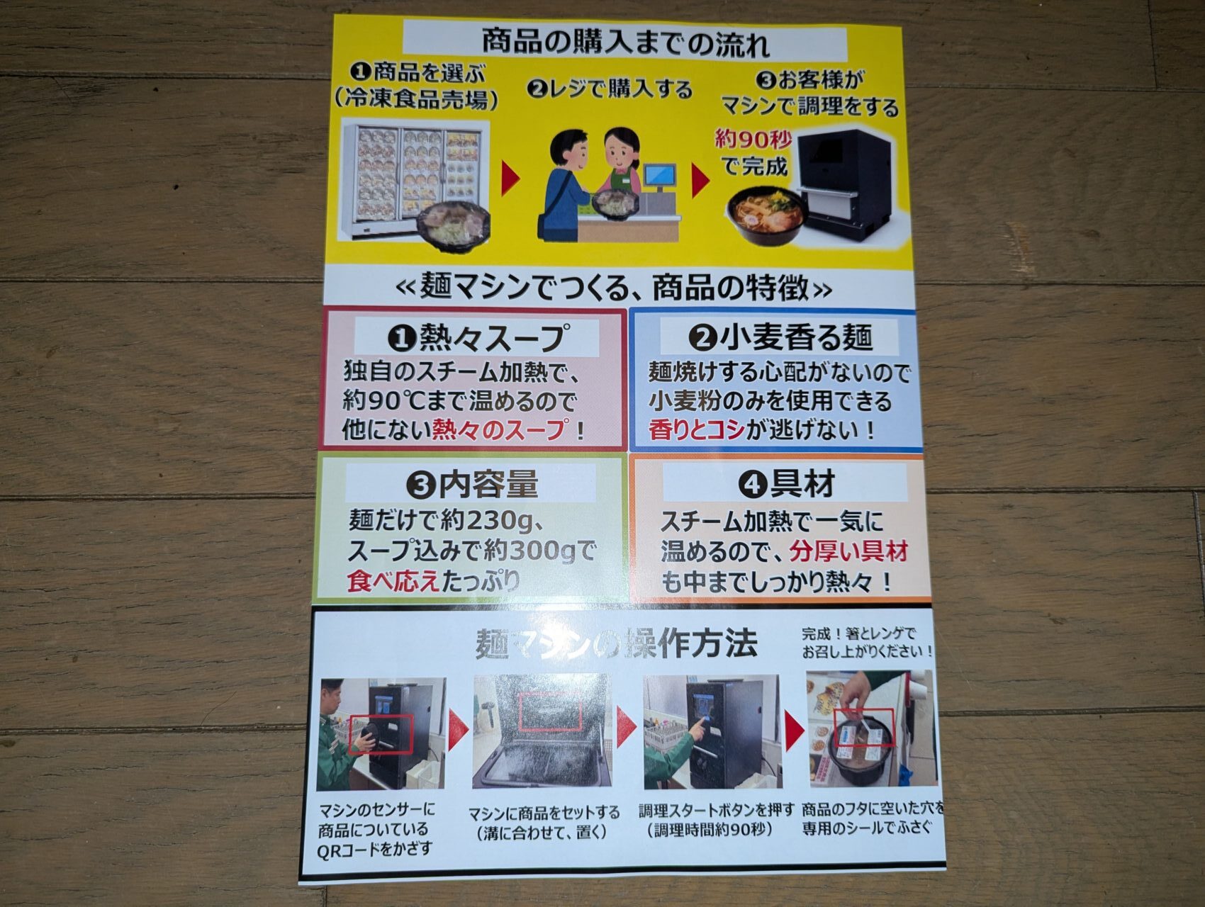 朝霞市幸町1丁目店にあったお店で仕上げる麺のチラシ